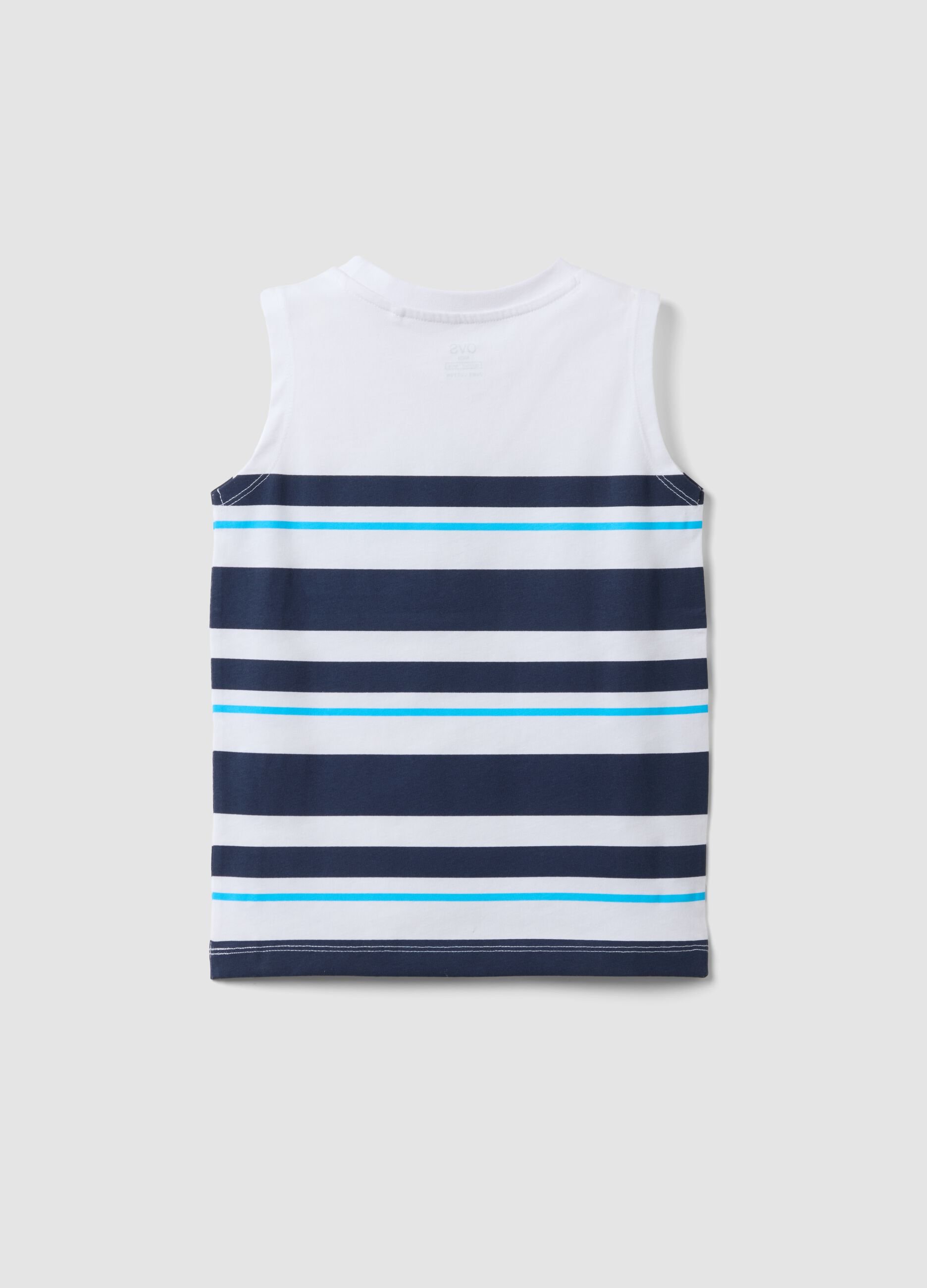 Blue and white striped pure cotton boys&rsquo; vest, regular fit