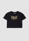 Camiseta cropped negra de algod&oacute;n el&aacute;stico con estampado para ni&ntilde;a_0