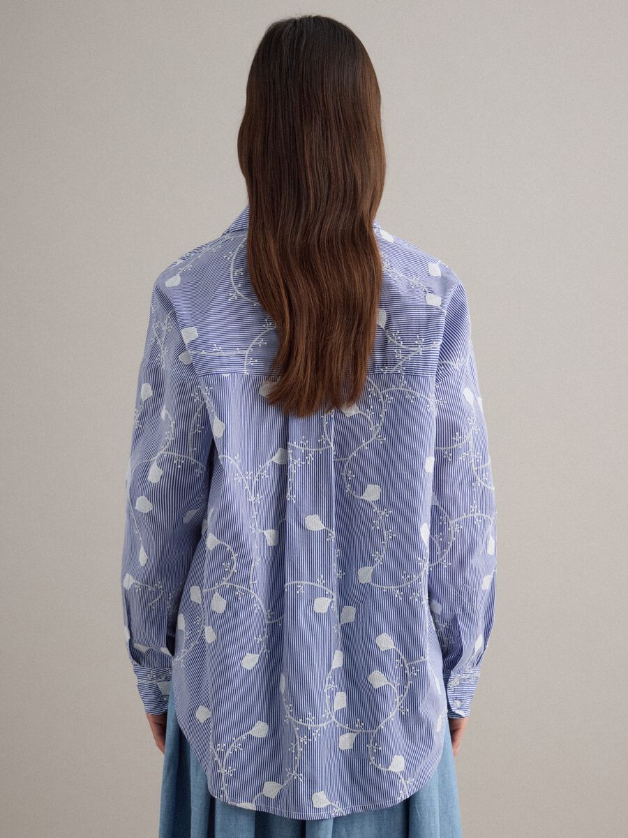 Sky blue pure cotton floral regular fit shirt_3