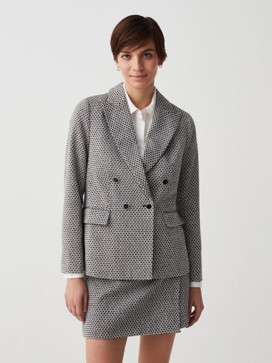 Double-breasted blazer in tweed with two-tone weave_1