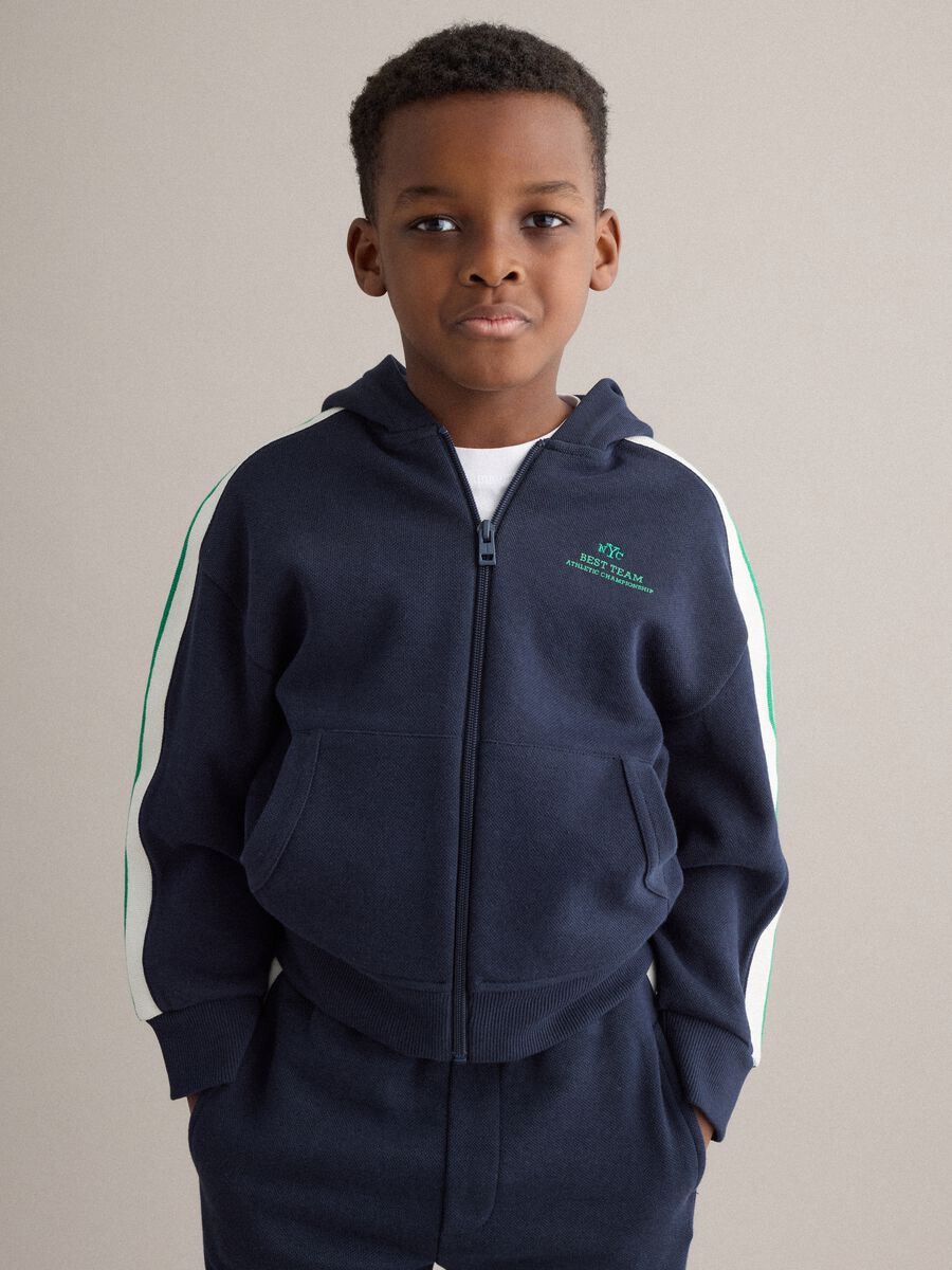 Blue cotton blend oversized fit hoodie for kids_1