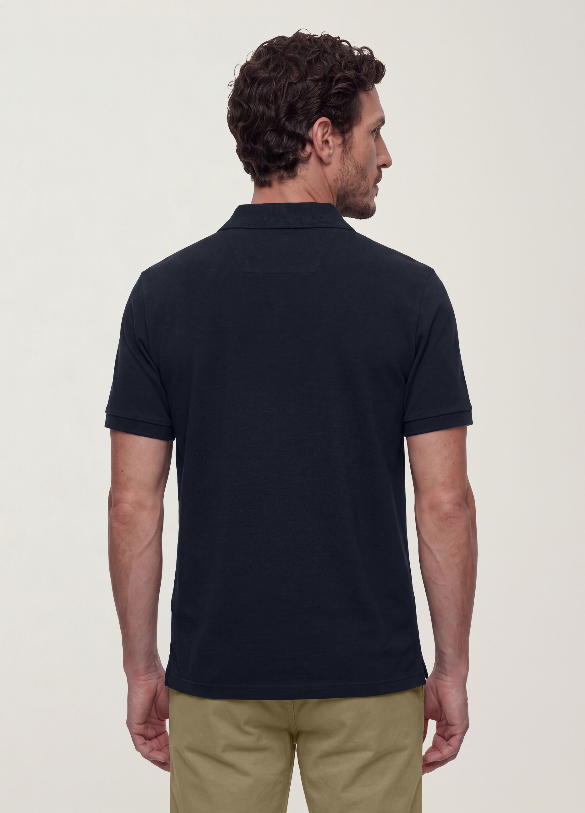 Black pure cotton piqu&eacute; polo shirt with classic collar, regular fit
