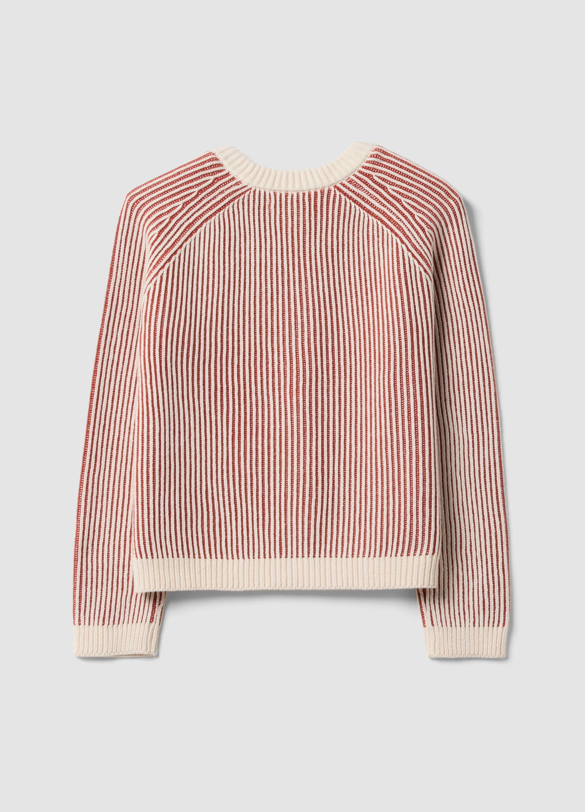 Cardigan bianco in puro cotone a coste con girocollo