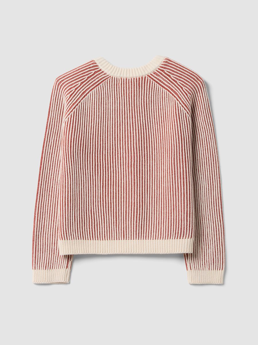 Cardigan bianco in puro cotone a coste con girocollo_6