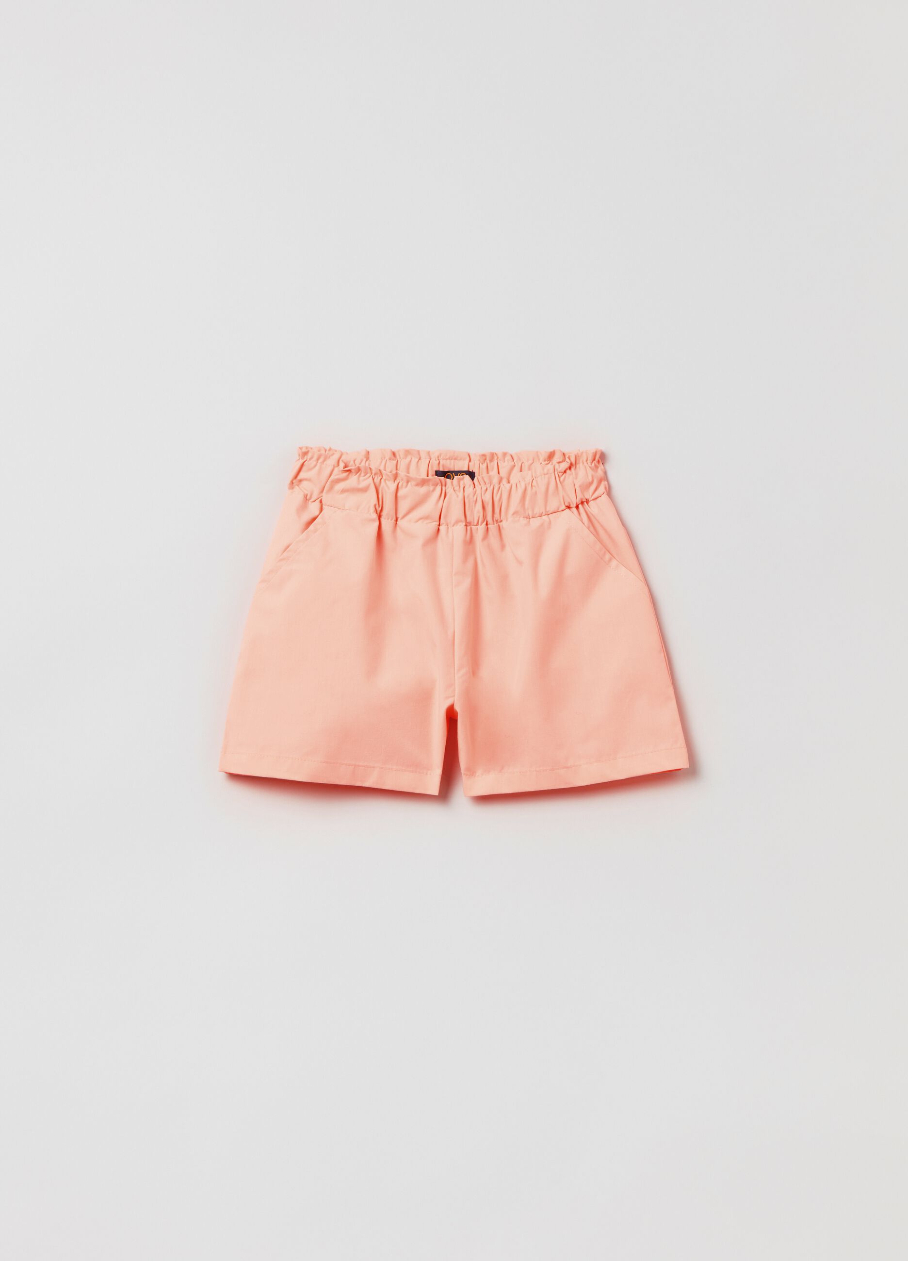 Mélange shorts with frill at the waist