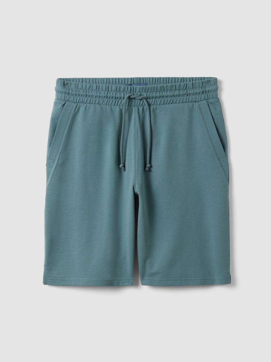 Regular Fit Light Blue Cotton Blend Bermuda Shorts_0