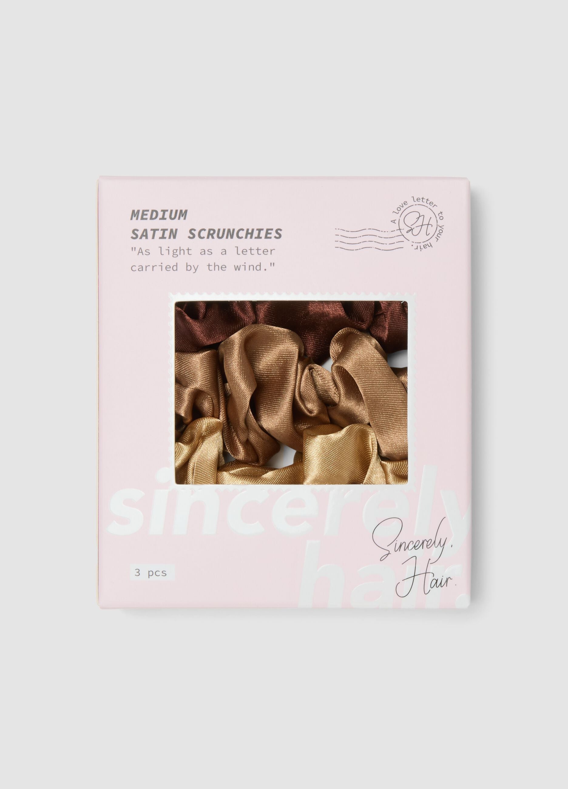 SINCERELY HAIR Scrunchies de cetim tamanho m&eacute;dio, pack de 3, Mocha
