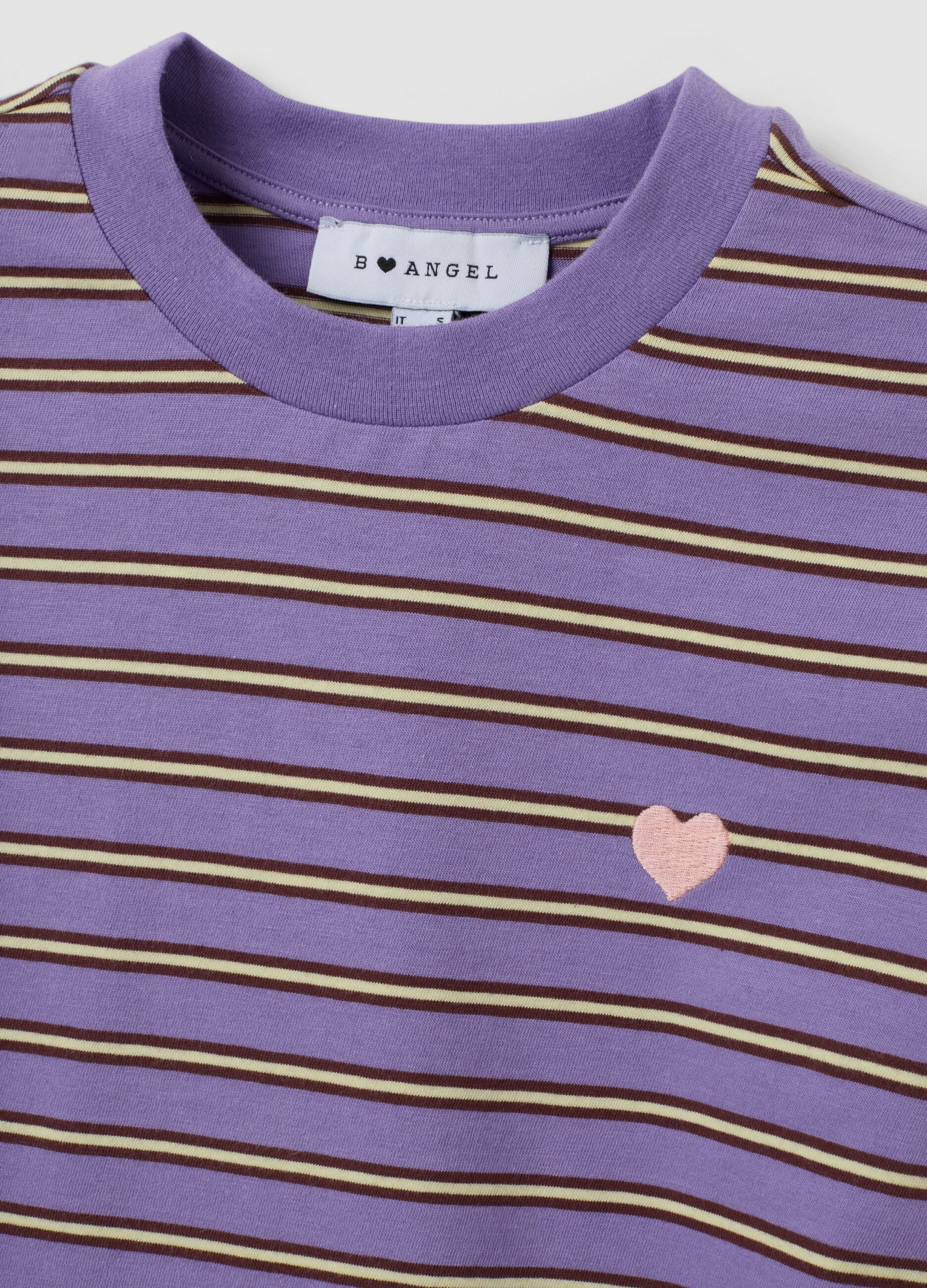 Purple relaxed-fit pure cotton striped T-shirt with embroidered heart