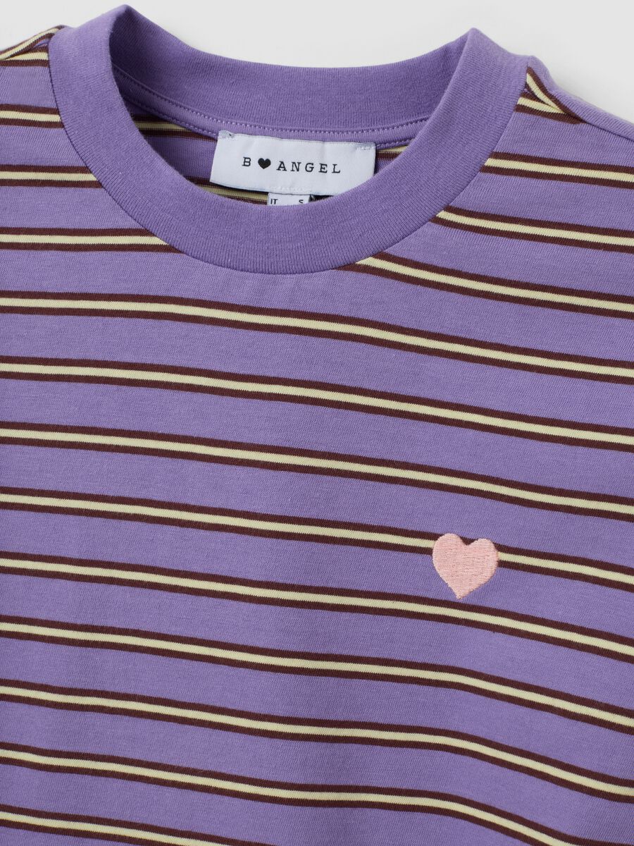 Purple relaxed-fit pure cotton striped T-shirt with embroidered heart_2