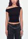 Black asymmetric one-shoulder slim-fit stretch viscose top_3