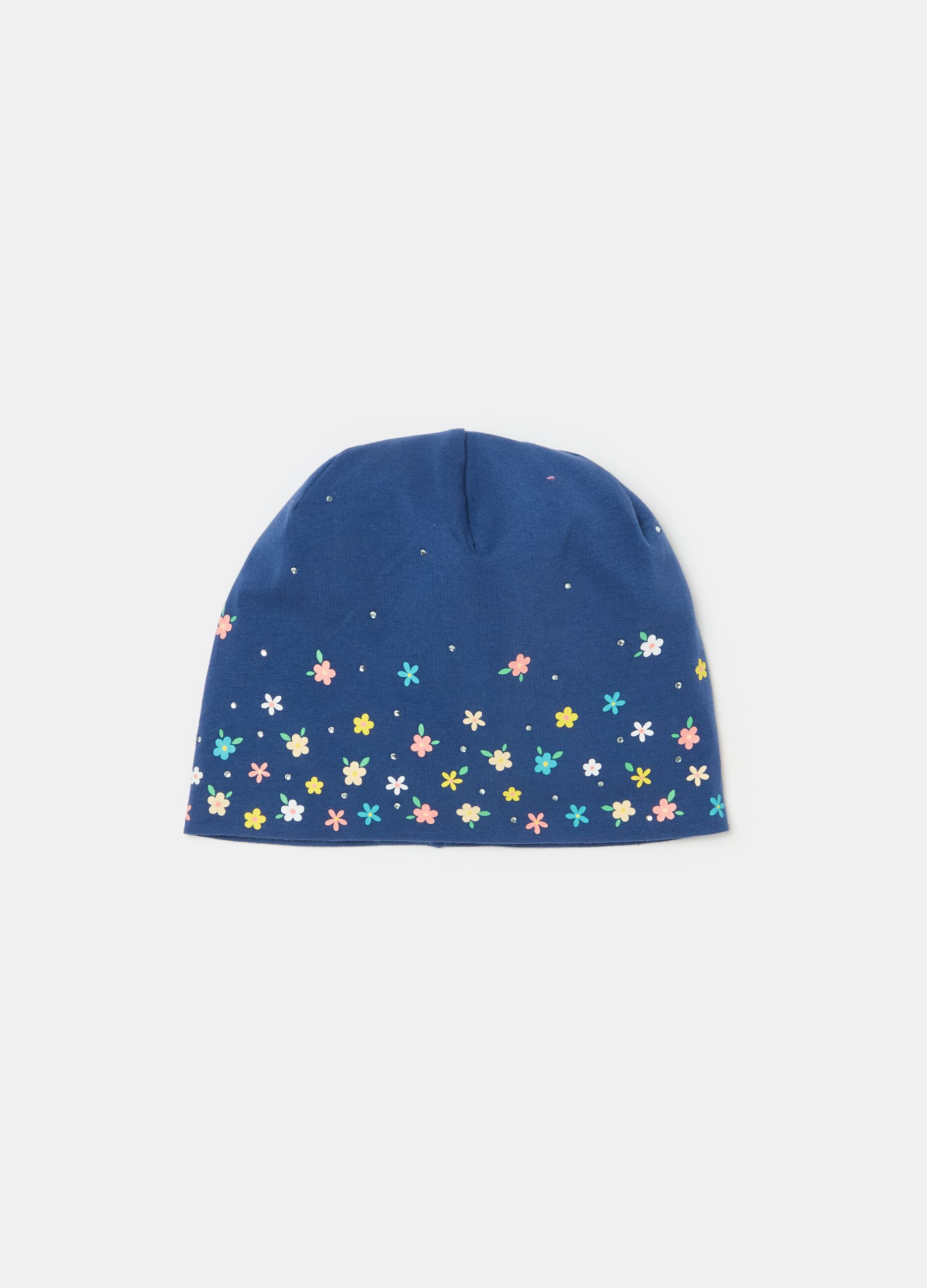 Organic cotton hat with diamantés and print