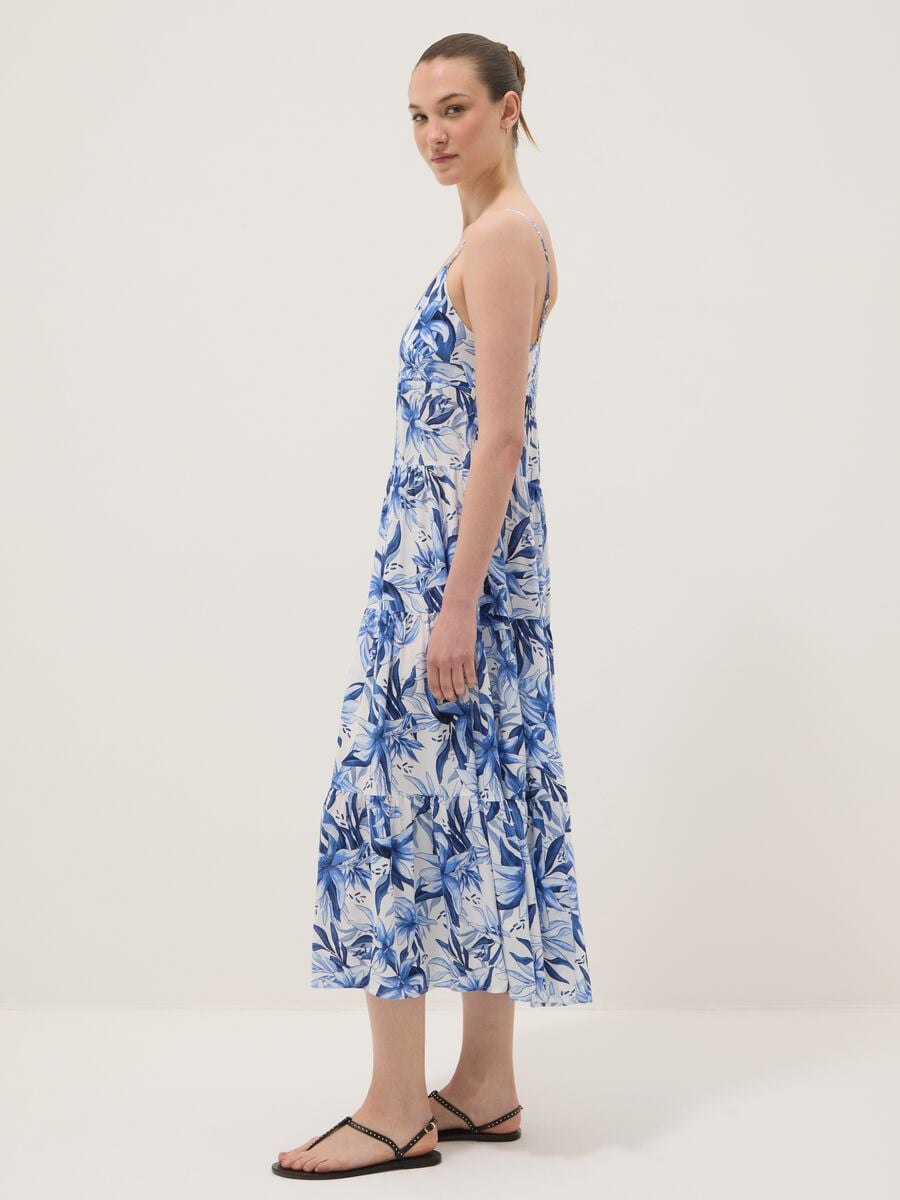 Blue and white pure viscose maxi dress with floral print_2