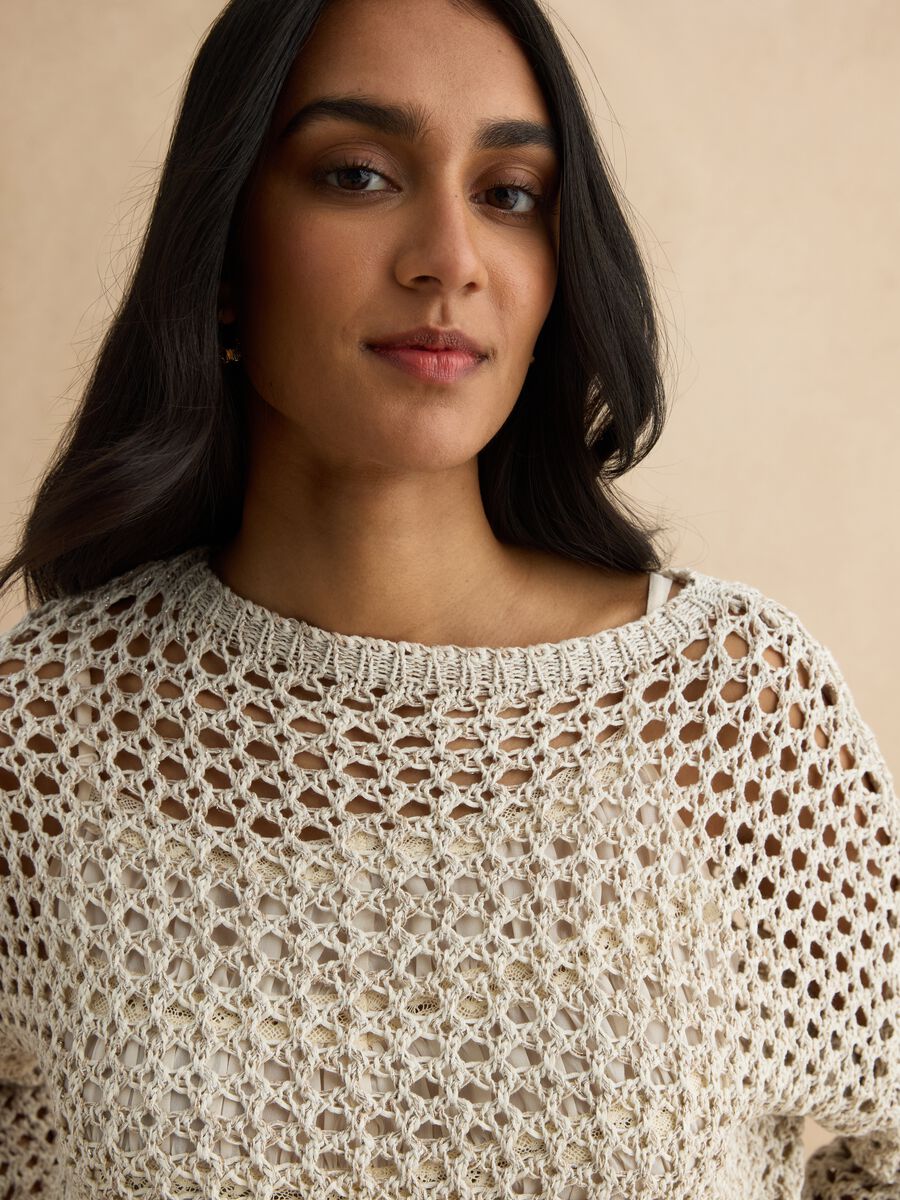 Beige cotton-blend knitted sweater_3