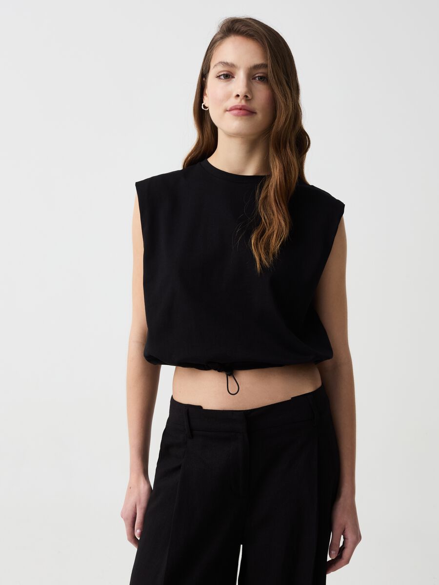 T-shirt crop boxy fit con coulisse_0
