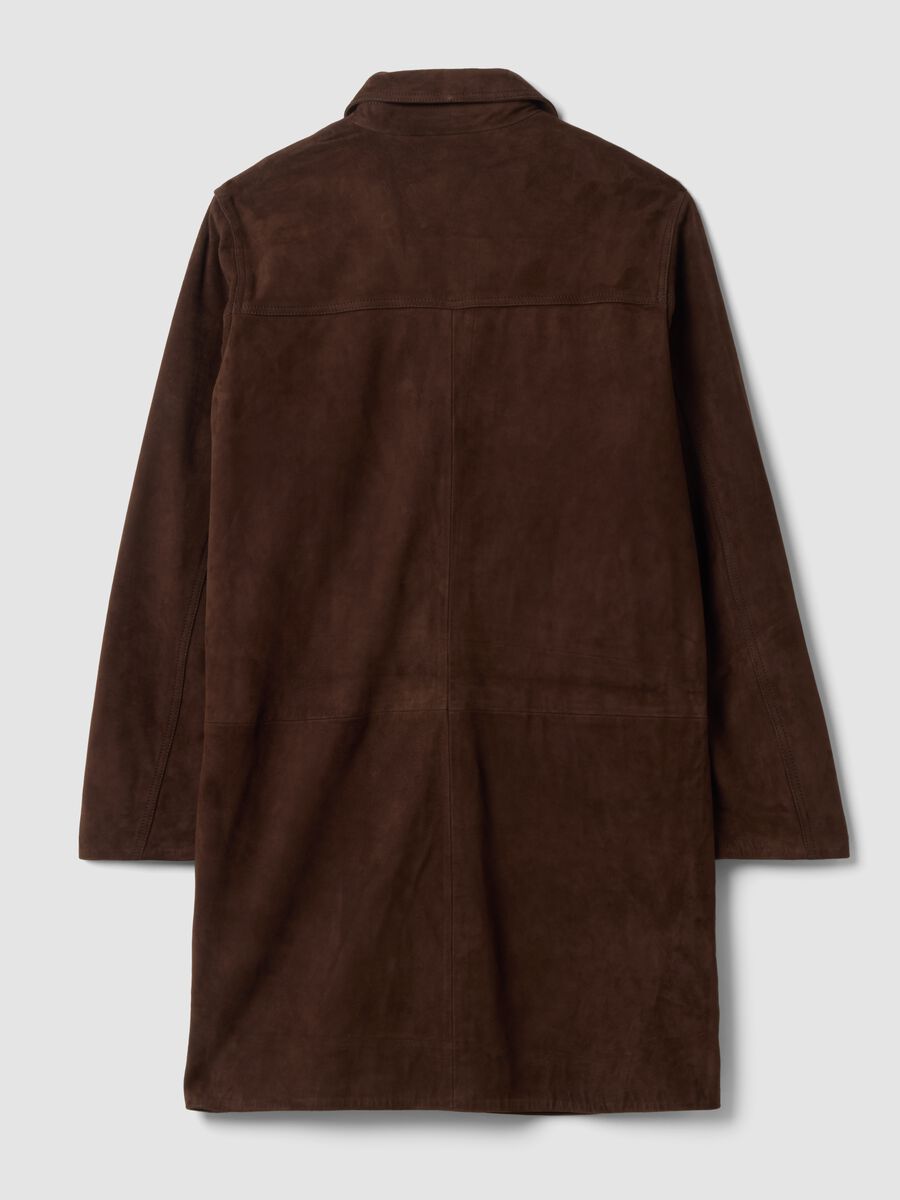 Long brown regular-fit genuine leather coat_2