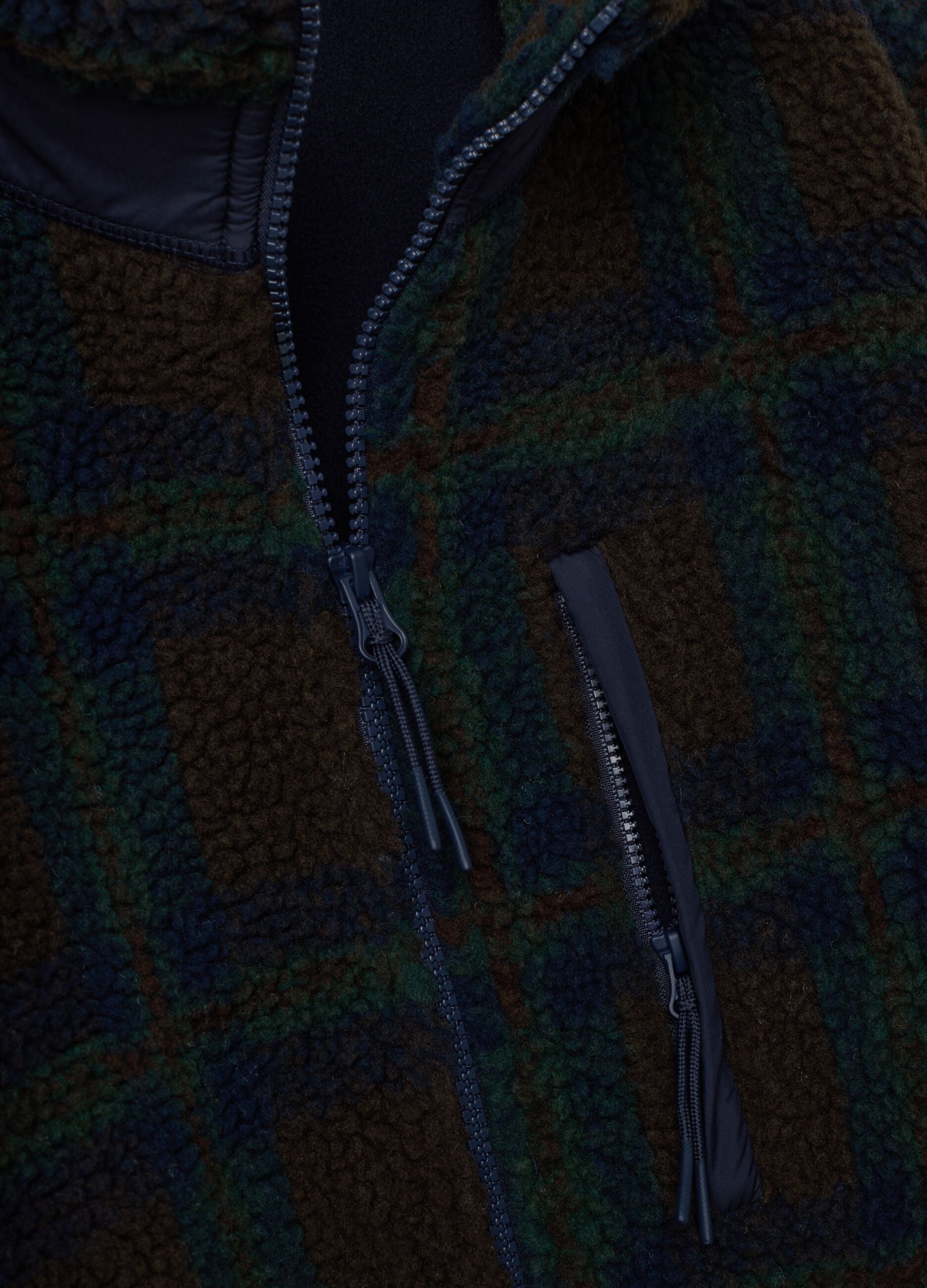 Blue and black checked sherpa-collar sweatshirt, regular fit