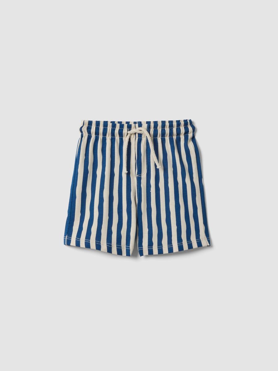 Shorts blu e bianco a righe in cotone organico per bimbo regular fit_0