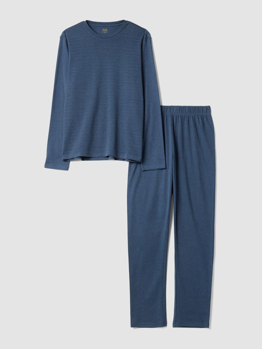 Pigiama blu melange in puro cotone organico con girocollo_0