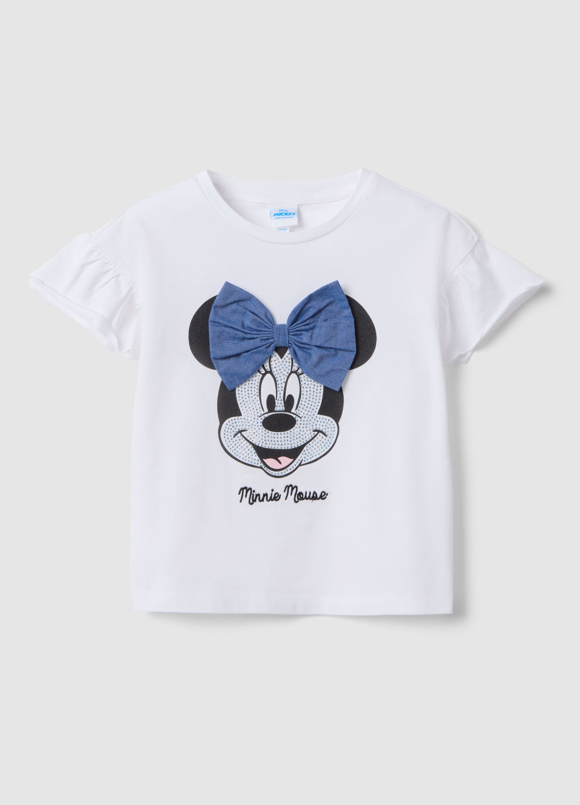 White stretch cotton T-shirt with Minnie print for girls
