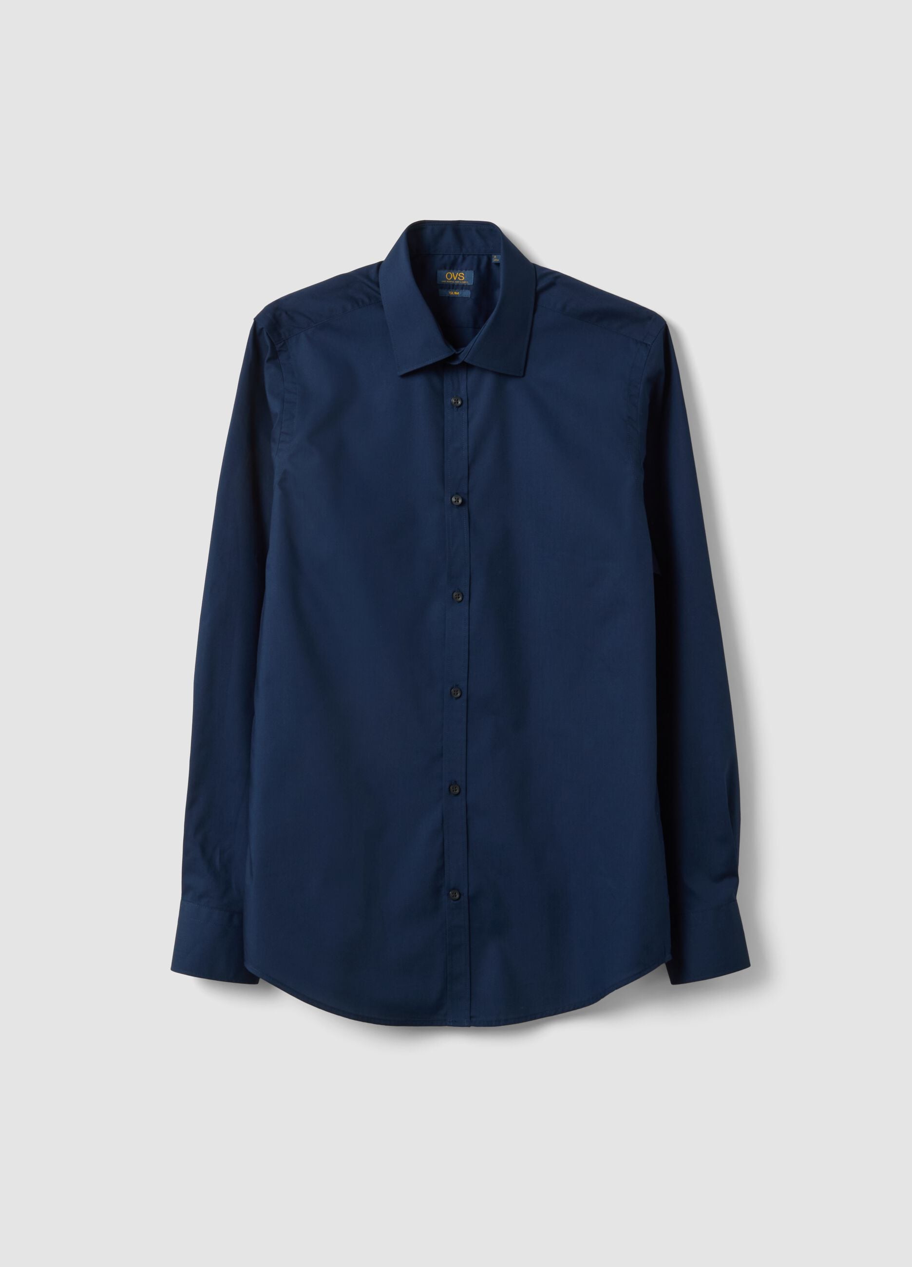 Blaue Slim-Fit-Hemd mit klassischem Kragen, b&uuml;gelleicht