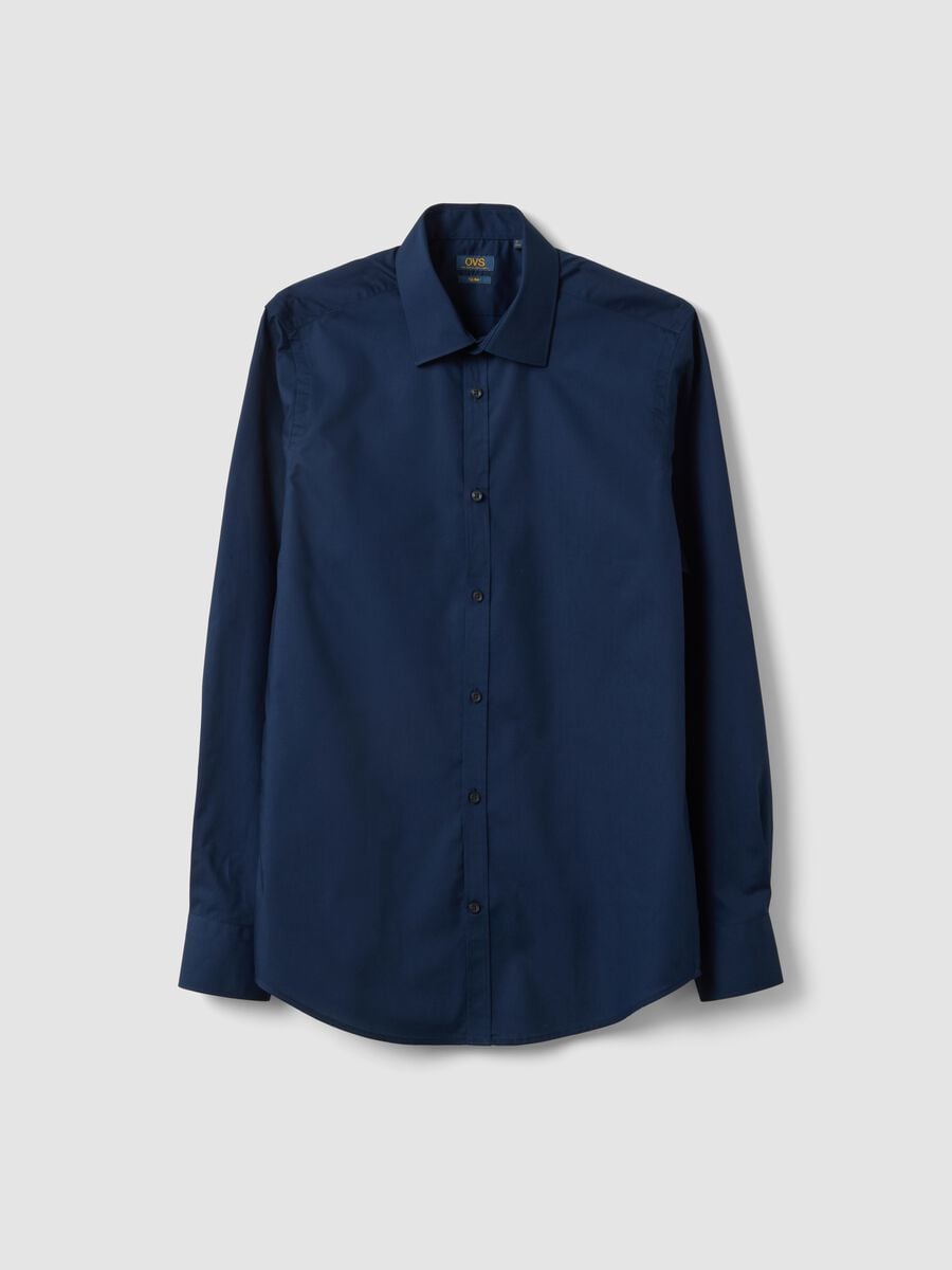 Blaue Slim-Fit-Hemd mit klassischem Kragen, b&uuml;gelleicht_0