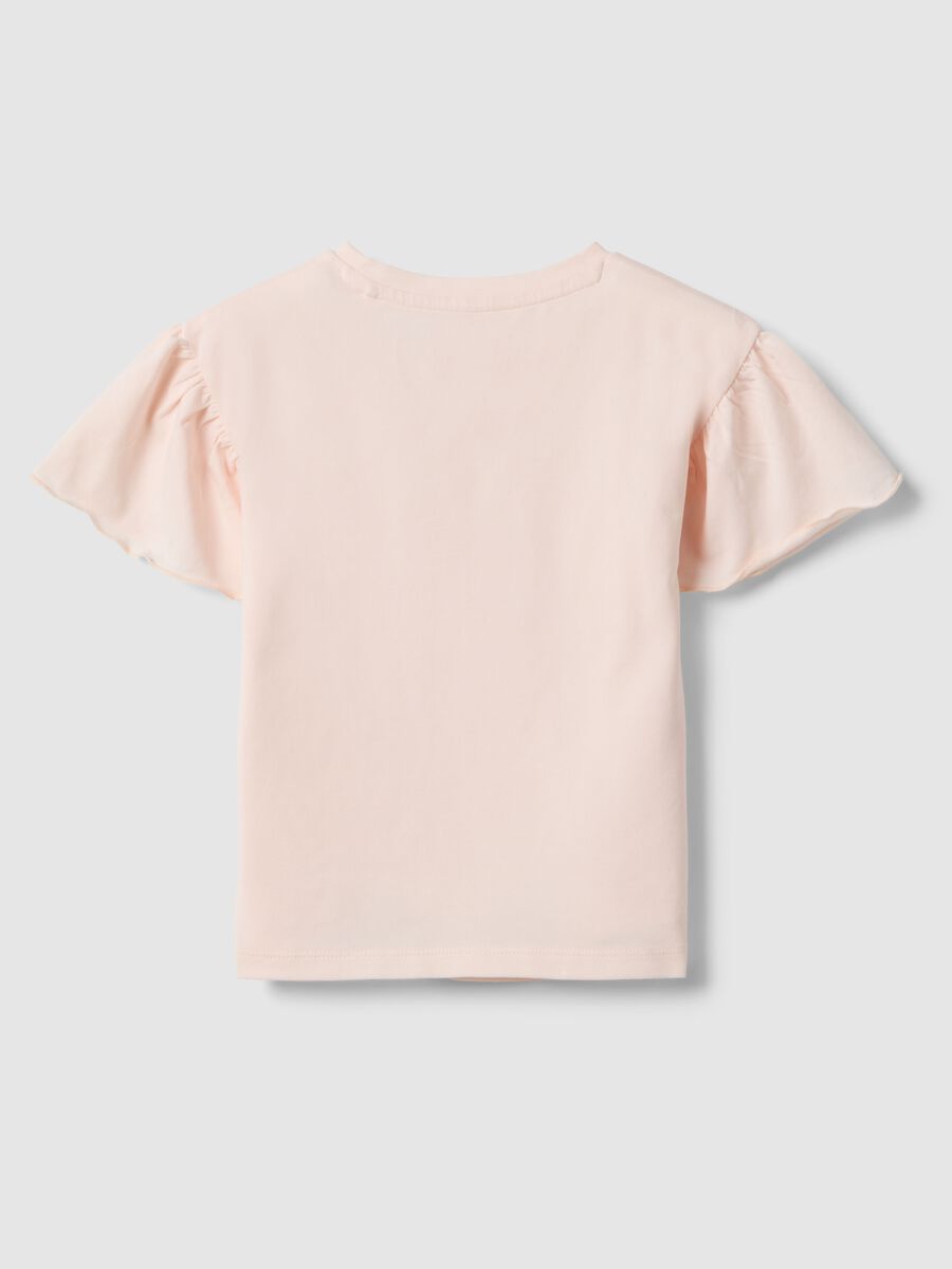 Girls' Pink Stretch Cotton T-shirt with Floral Embroidery_1