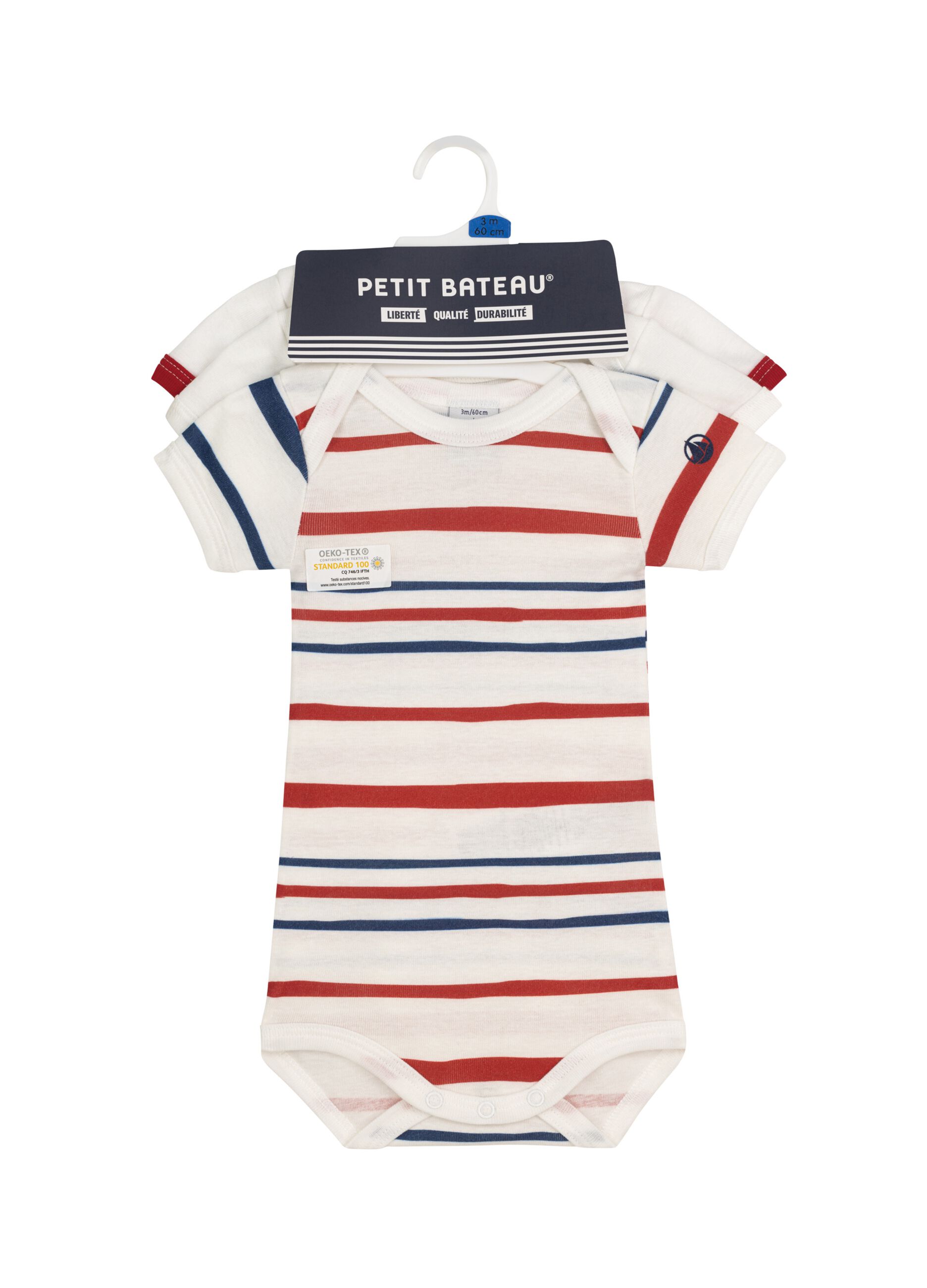 Three-pack bodysuits with striped motif print