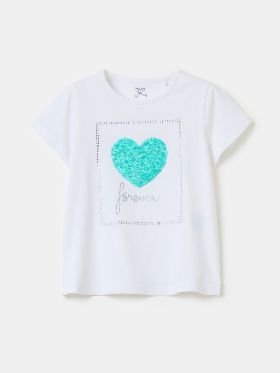 Camiseta de algodón elástico con strass y lentejuelas_0
