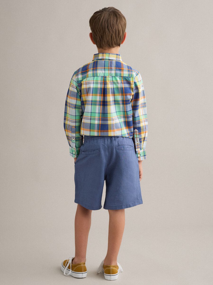 Boys&rsquo; blue pure linen cargo shorts &ndash; baggy fit_1