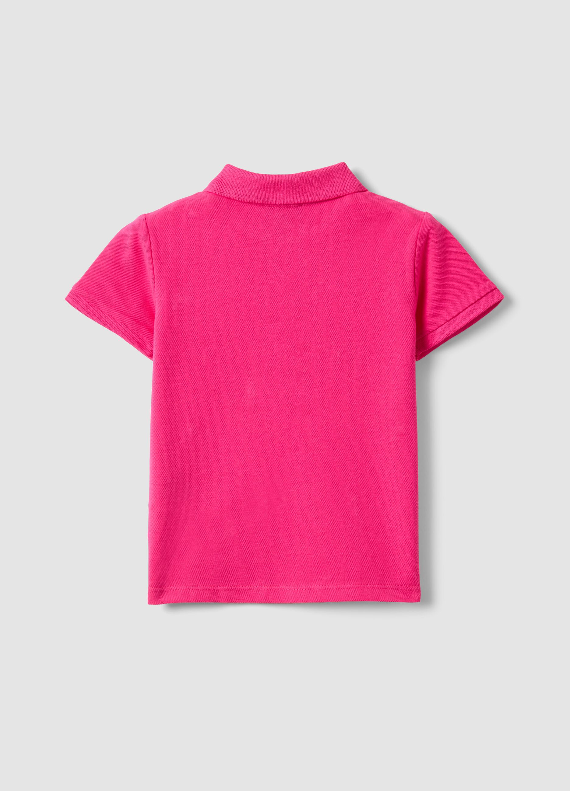 Girls' regular fit pure cotton pink polo with embroidered flowers