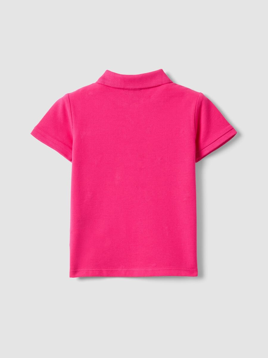 Girls' regular fit pure cotton pink polo with embroidered flowers_4