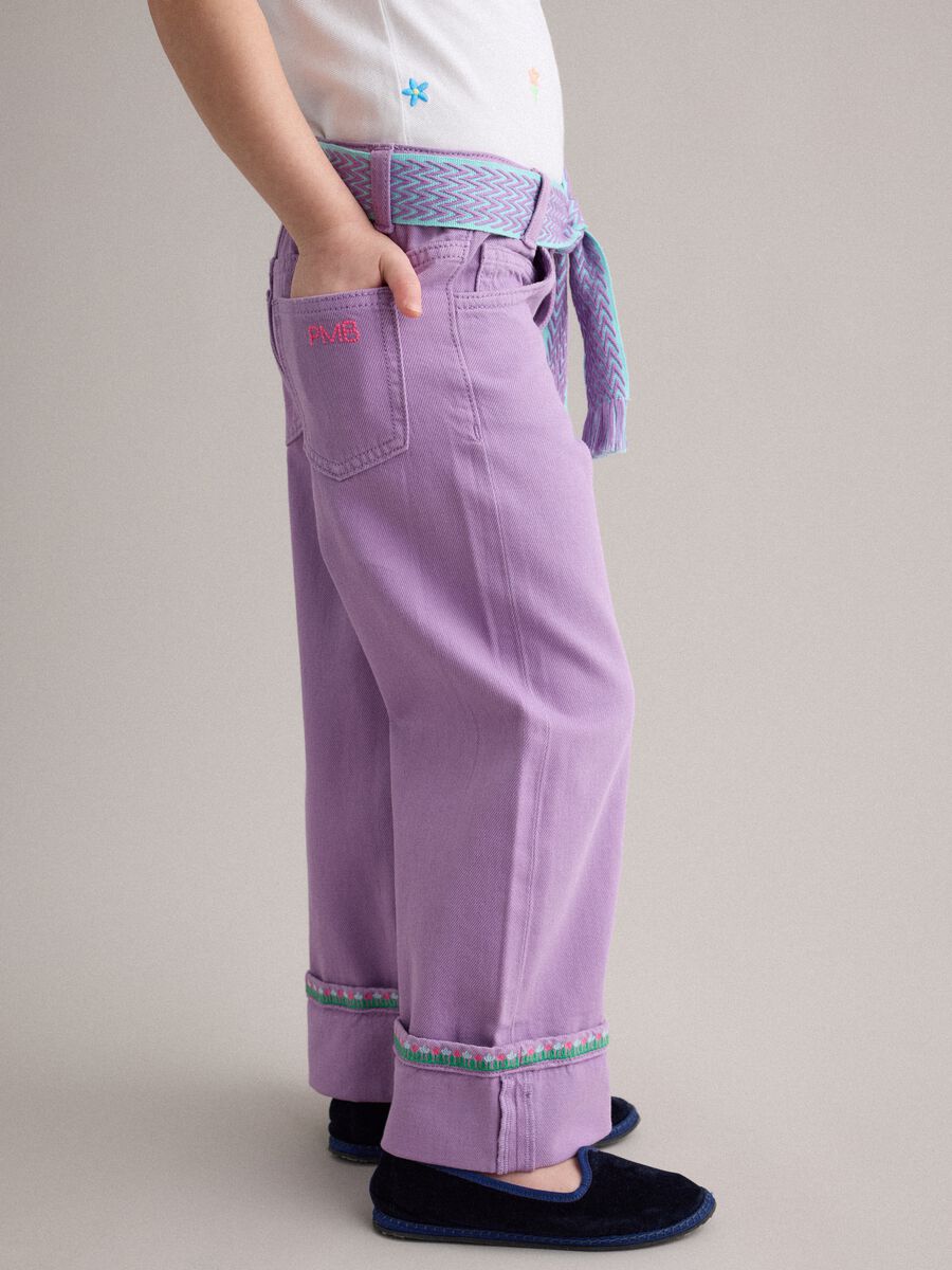 Purple pure cotton regular fit trousers with bow_1
