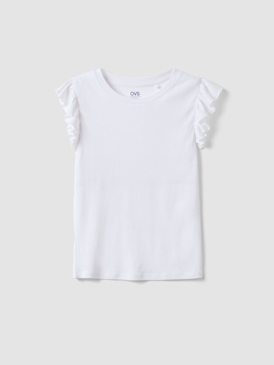 White pure cotton slim fit T-shirt with ruffles_4