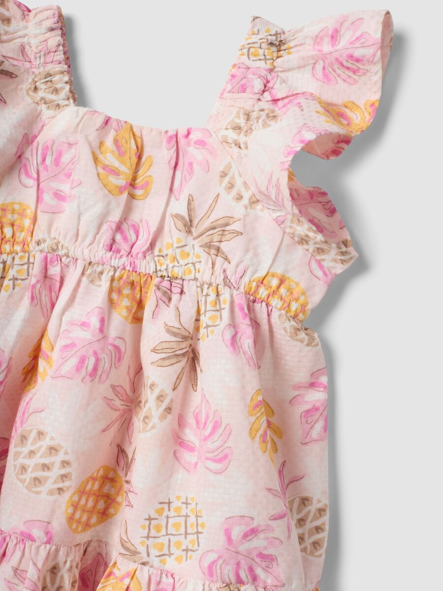 Pink pure cotton dress with tropical print_3