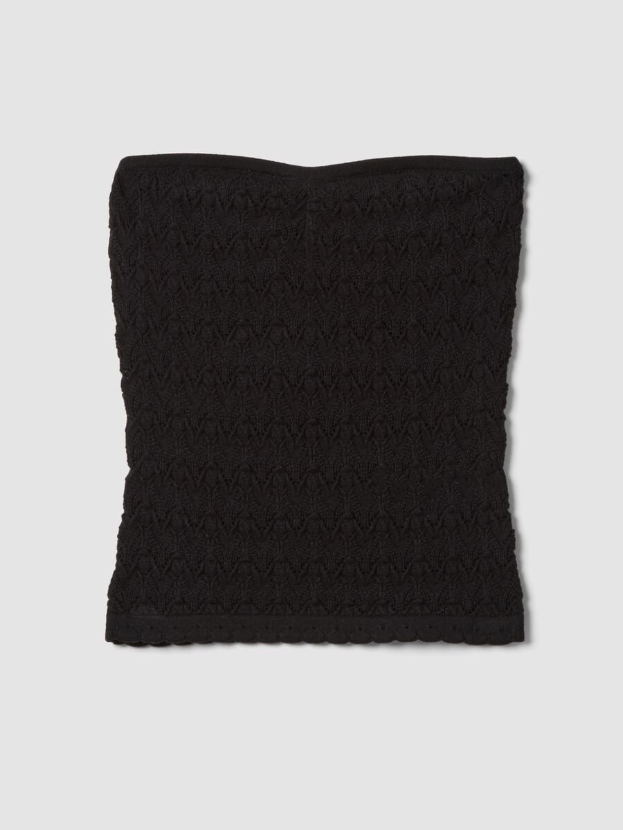 Schwarzes Bandeau-Top aus reiner Baumwolle in Strick_4