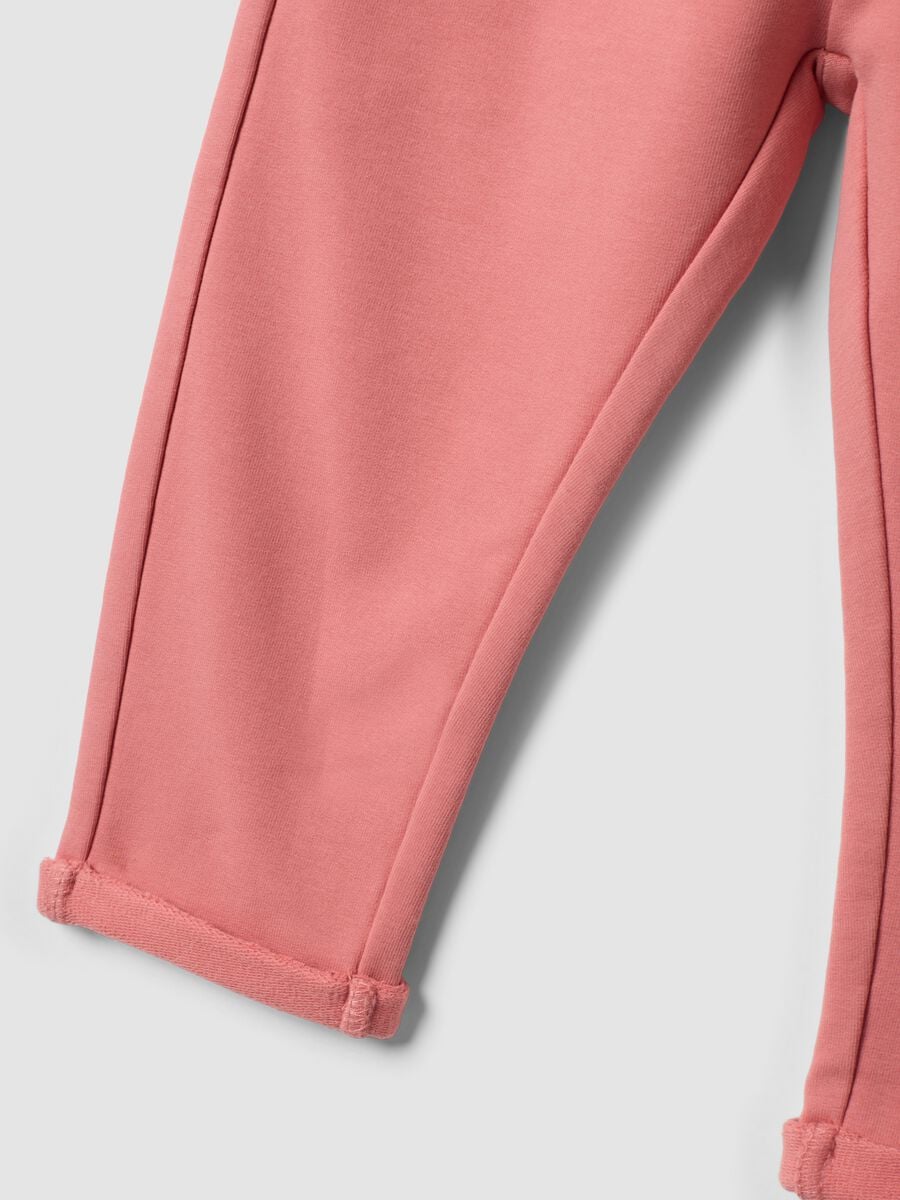 Pink stretch cotton joggers with turn-up hem for baby girl_3
