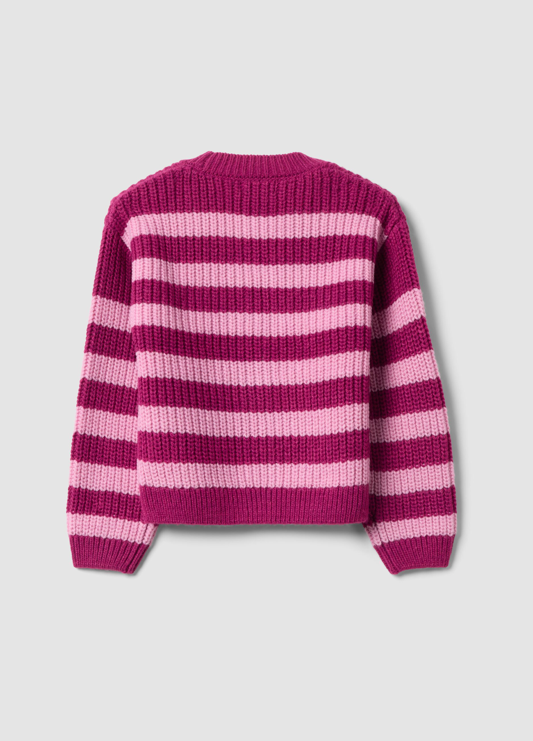 Lila gestreifte Strickjacke mit Rundhalsausschnitt f&uuml;r M&auml;dchen