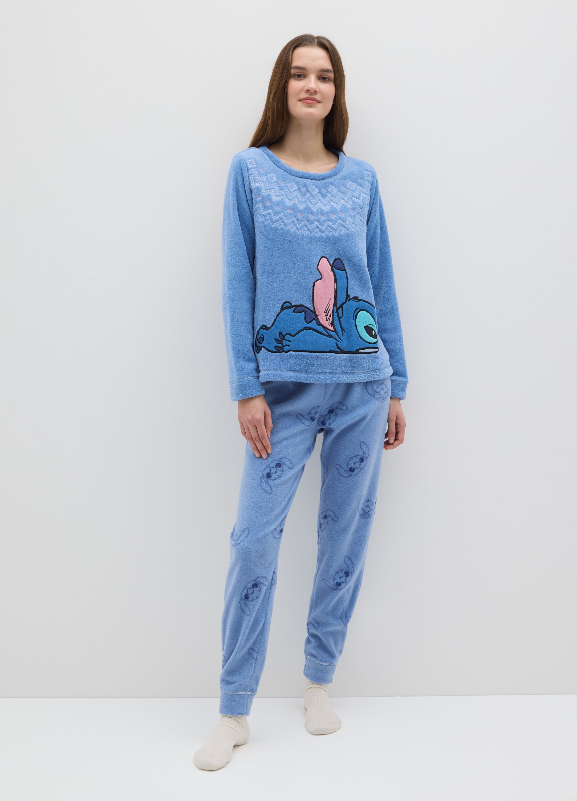 Regular fit blue coral fleece pyjamas with Disney decoration