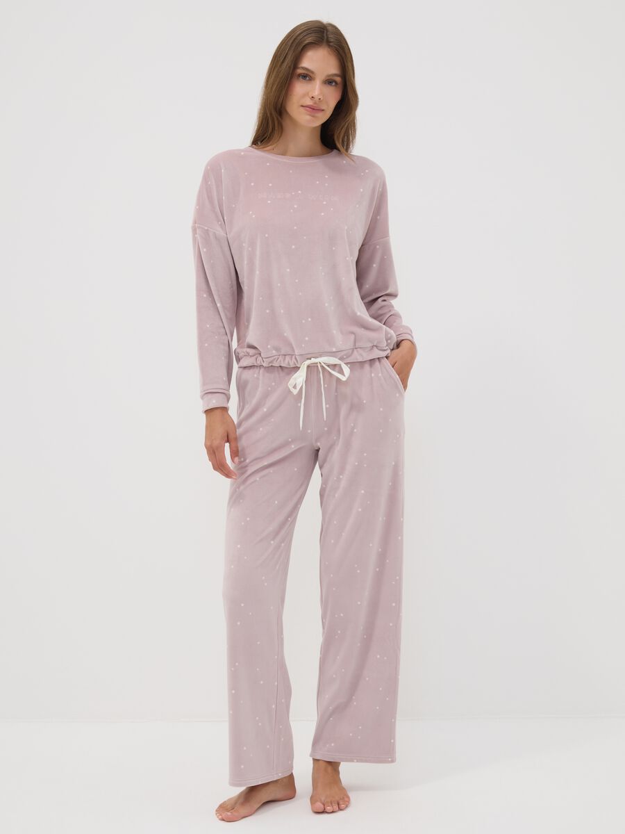 Violette Pyjamahose aus Stretchstoff mit Sternprint_0