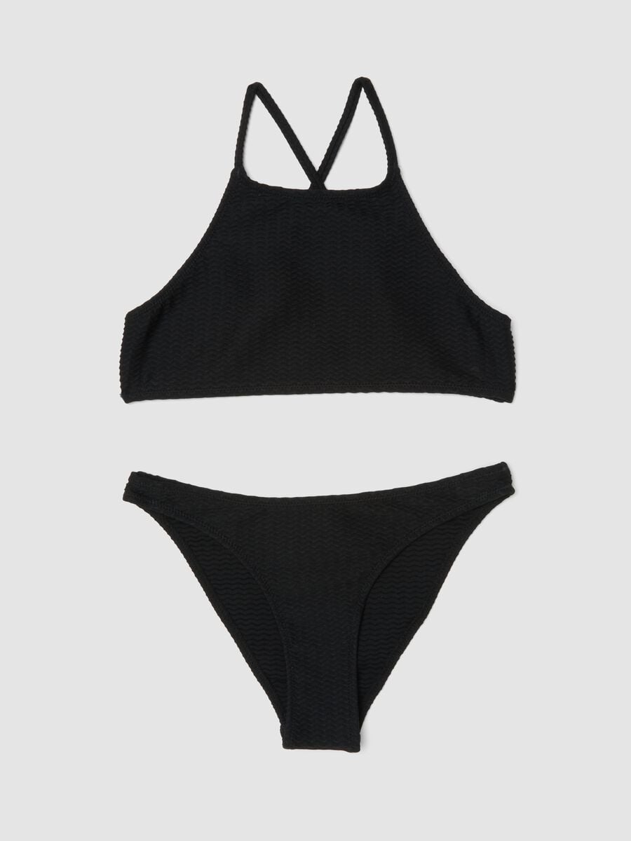 Black textured stretch-fabric bikini_0