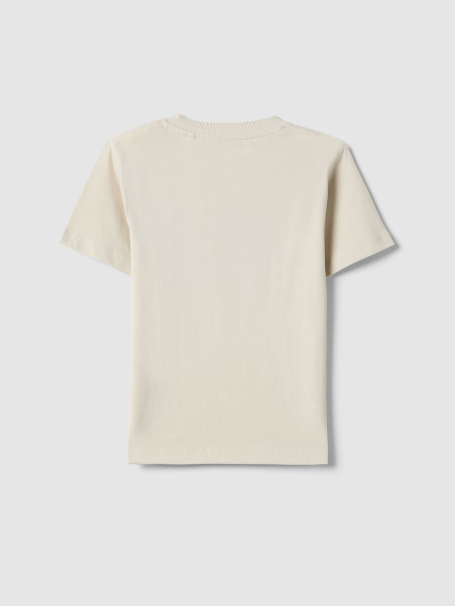 Beige regular fit pure cotton T-shirt for children with print_1