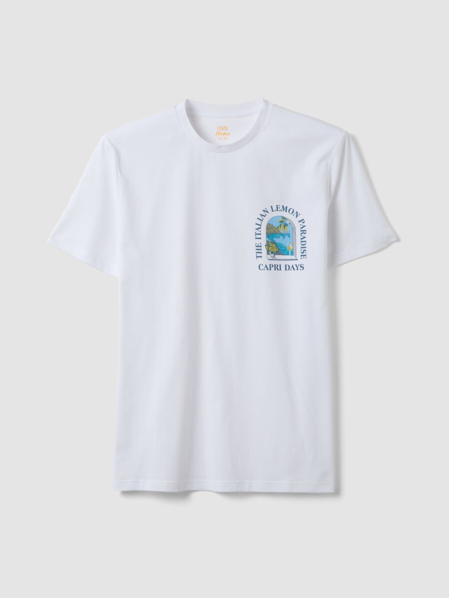 Wei&szlig;es T-Shirt aus reiner Baumwolle mit Print, Regular Fit_4