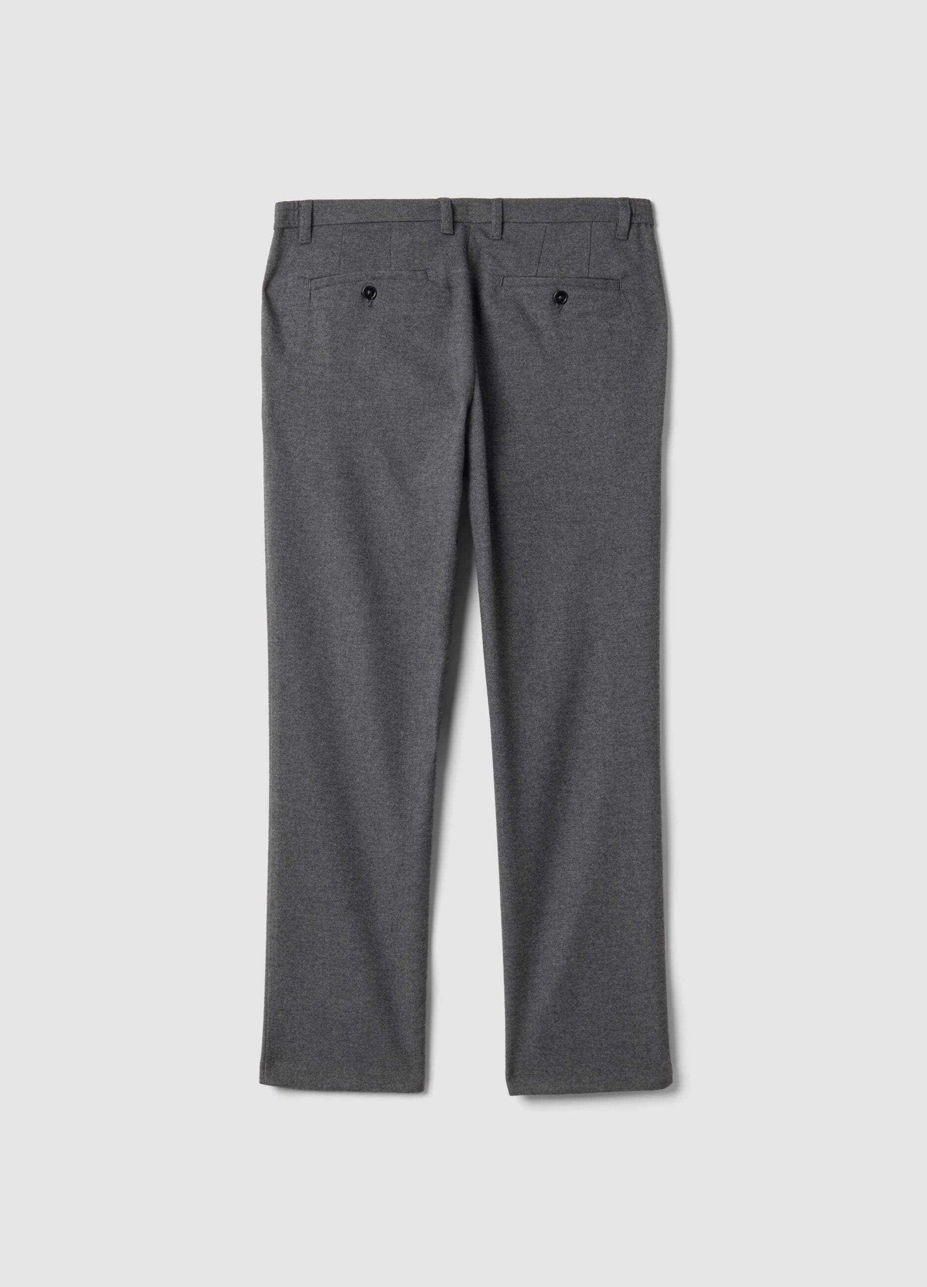 Pantaloni chino grigio melange in misto viscosa elasticizzata regular fit