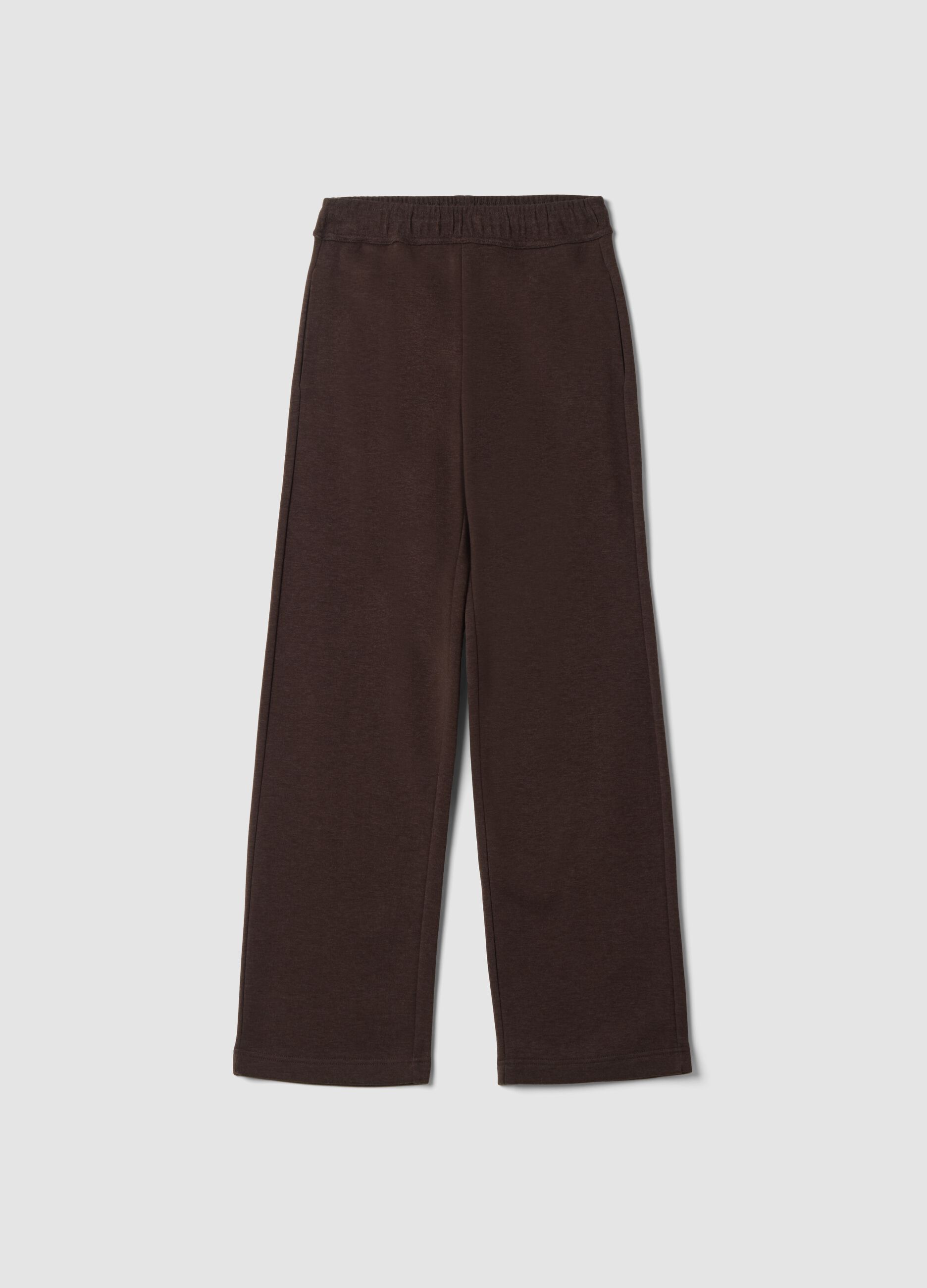 Cal&ccedil;as jogger castanhas em mistura de algod&atilde;o com cord&atilde;o, regular fit