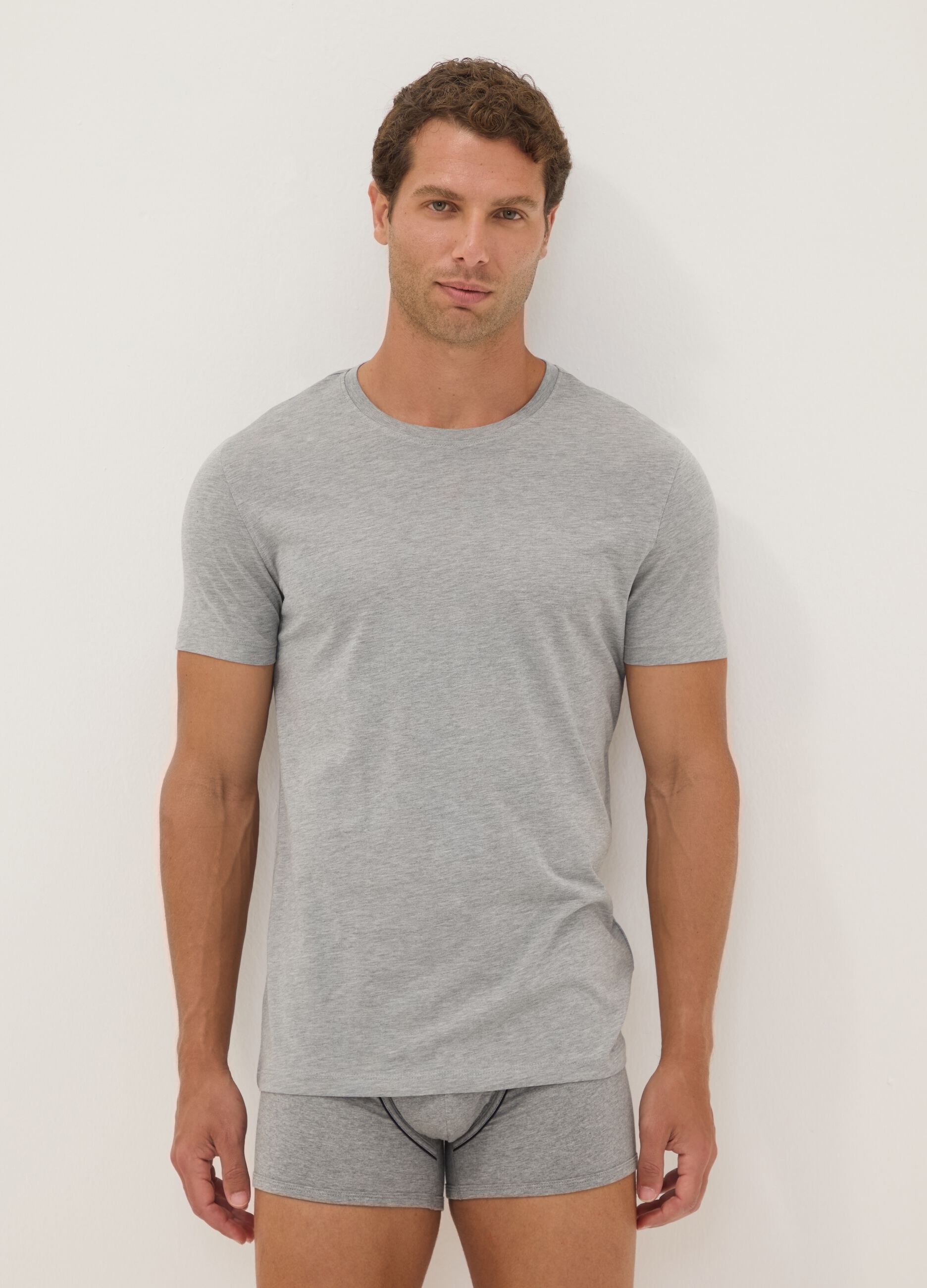 Grey crew-neck T-shirt in pure Supima cotton, regular fit