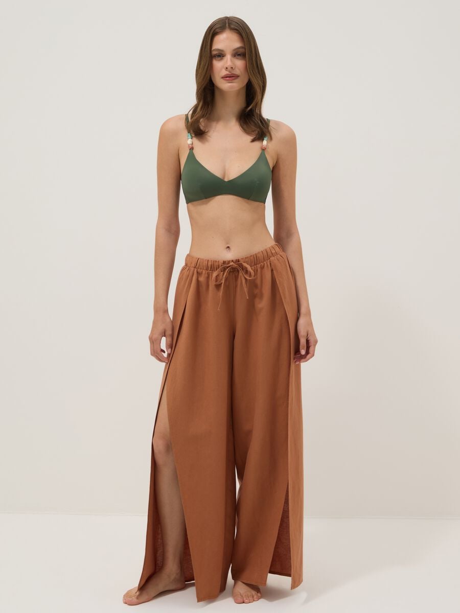 Brown wide-leg linen and viscose-blend trousers_1