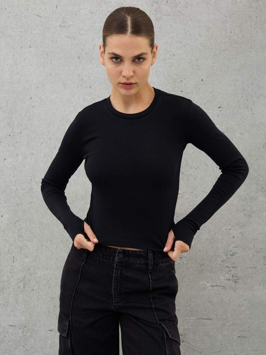 Crop Long-sleeved T-shirt Black_2
