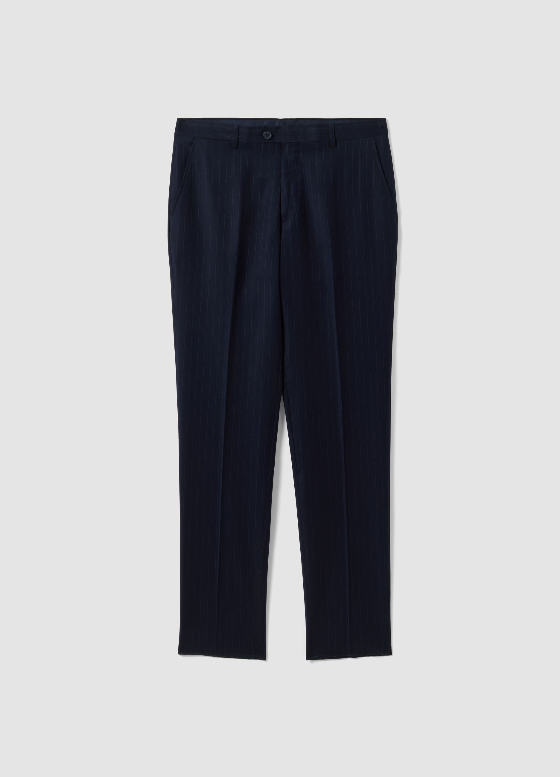 Blue pinstripe double-breasted stretch viscose suit
