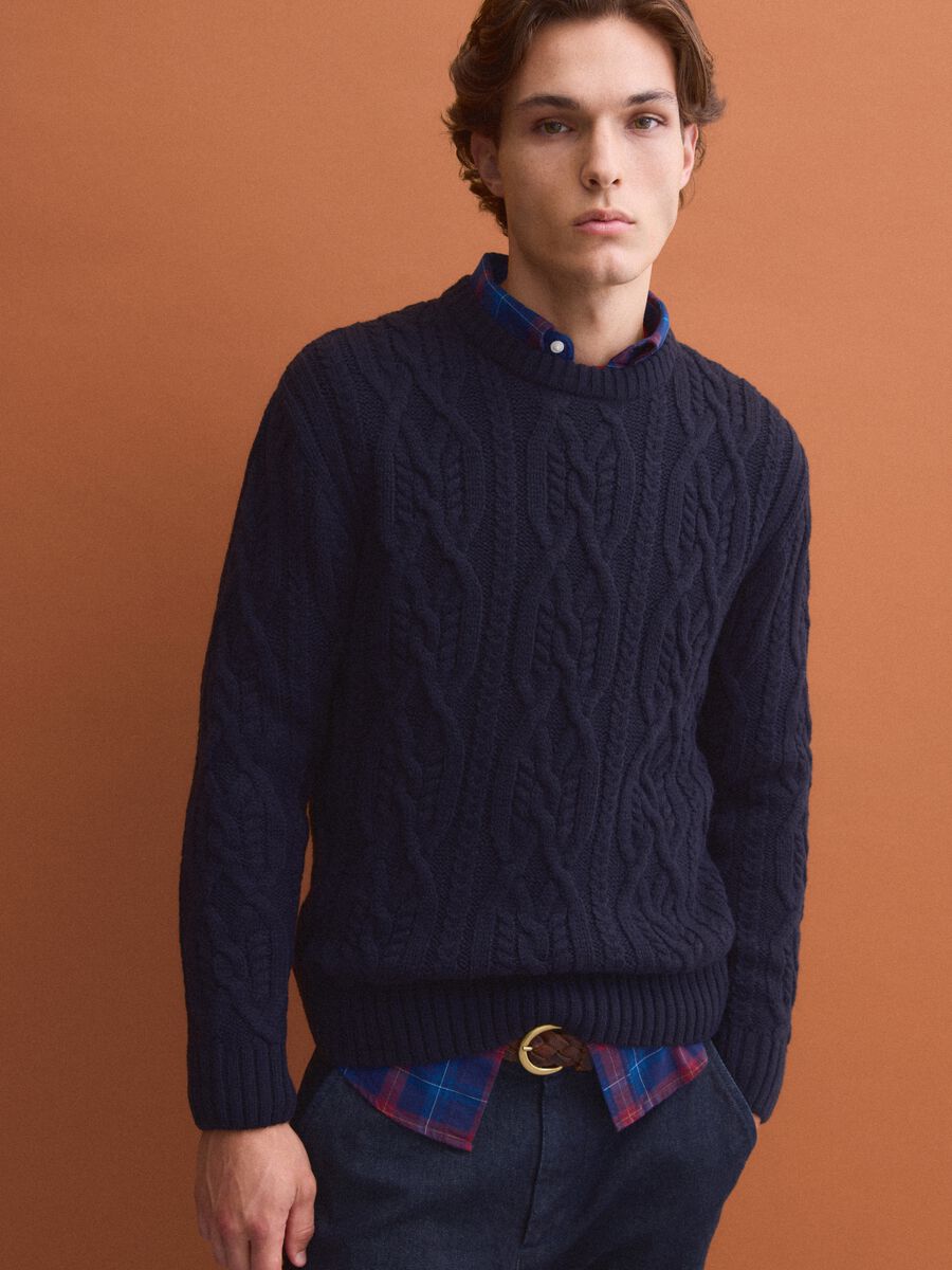 Blue jacquard wool-blend jumper, regular fit_0