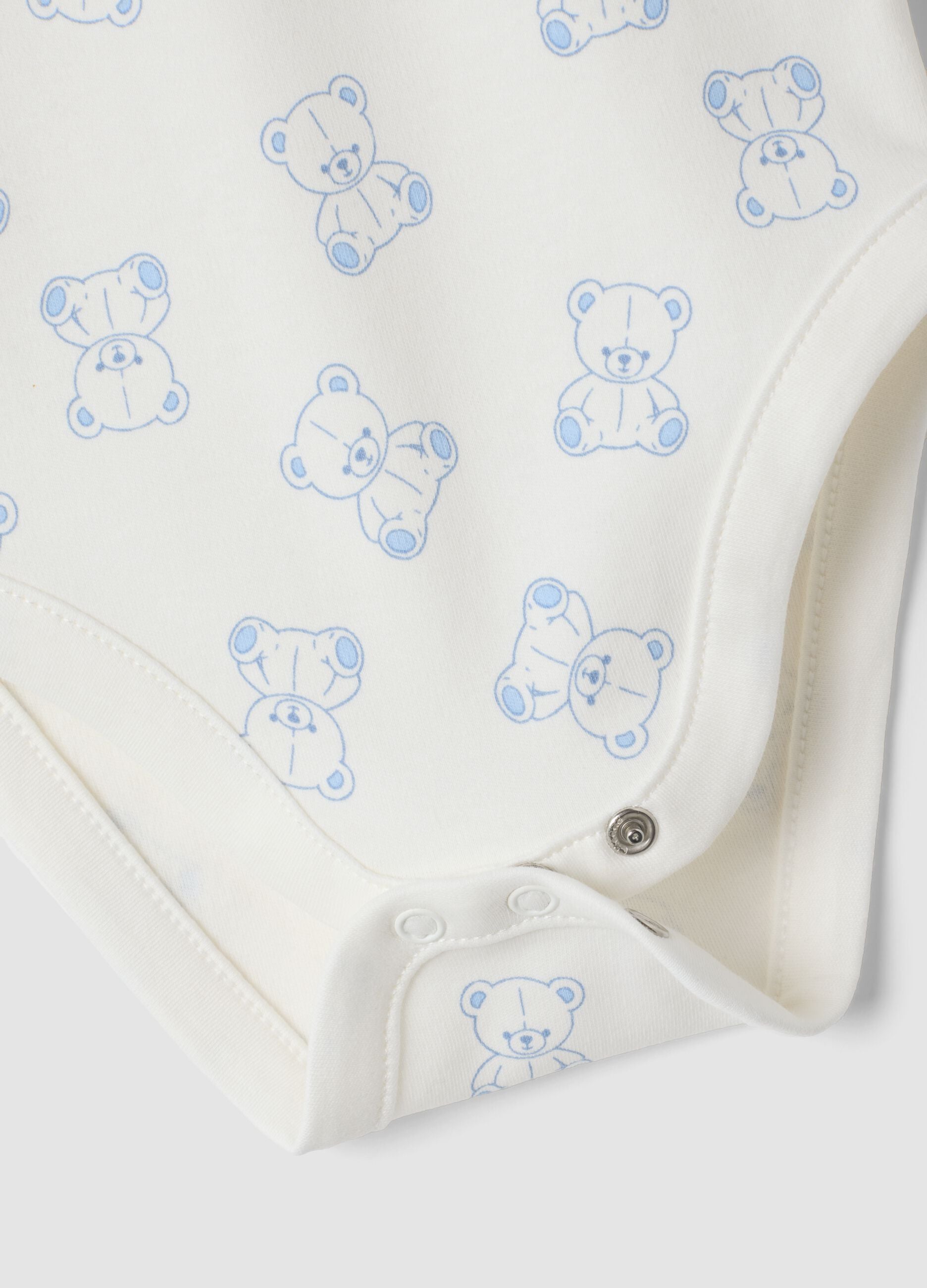 2-pack white organic cotton baby bodysuits with teddy bear print
